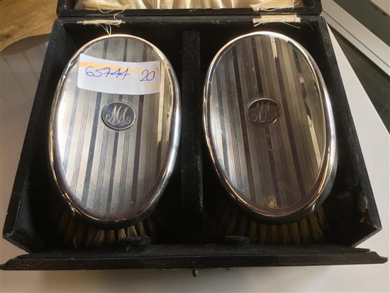 Cased pair silver brushes